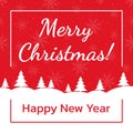 Merry Christmas and Happy New Year greeting card design with Xmas trees and snowflake background. Royalty Free Stock Photo